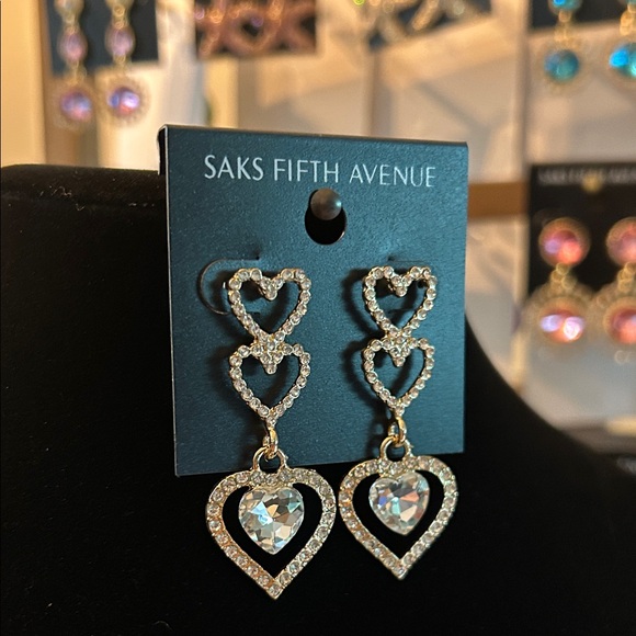 Saks Fifth Avenue Gold Crystal Heart Earrings - Picture 2 of 5